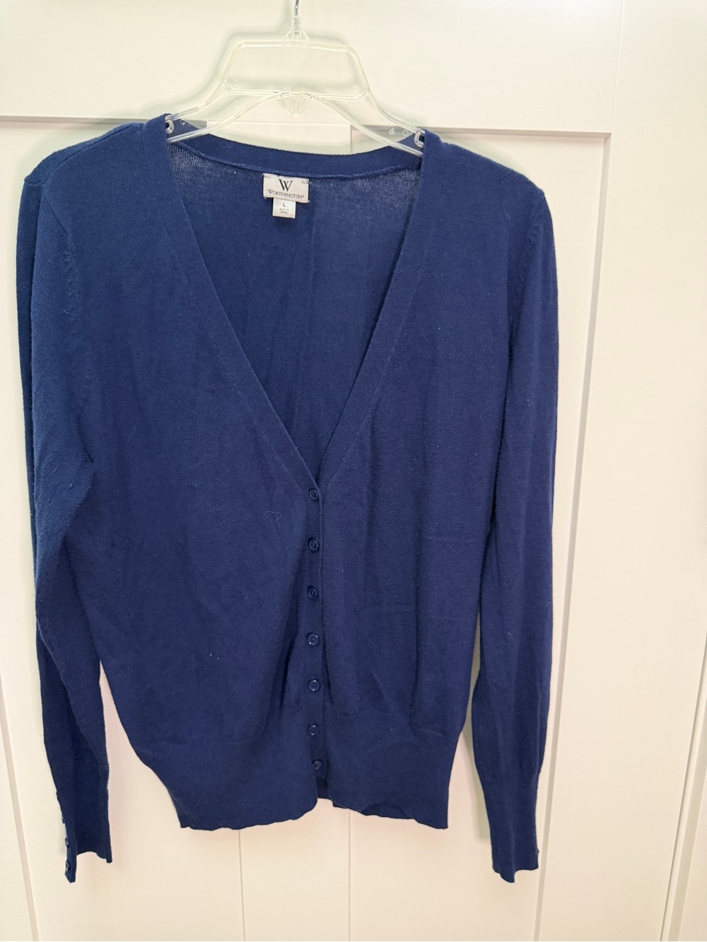 Worthington Deep Blue V-Neck Button Front Cardigan